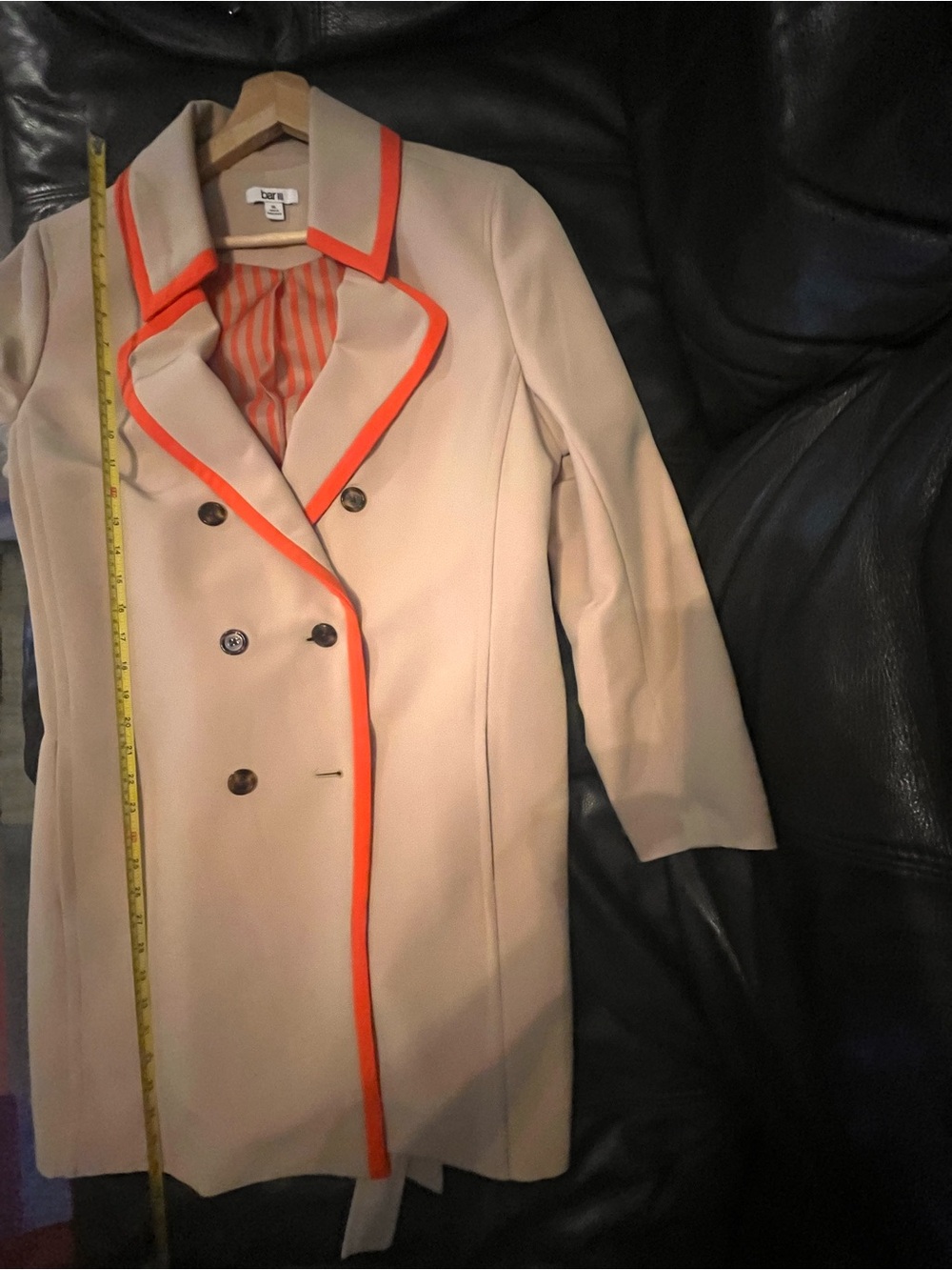 Bar III Beige Trench Coat with Orange Trim - Picture 2 of 7